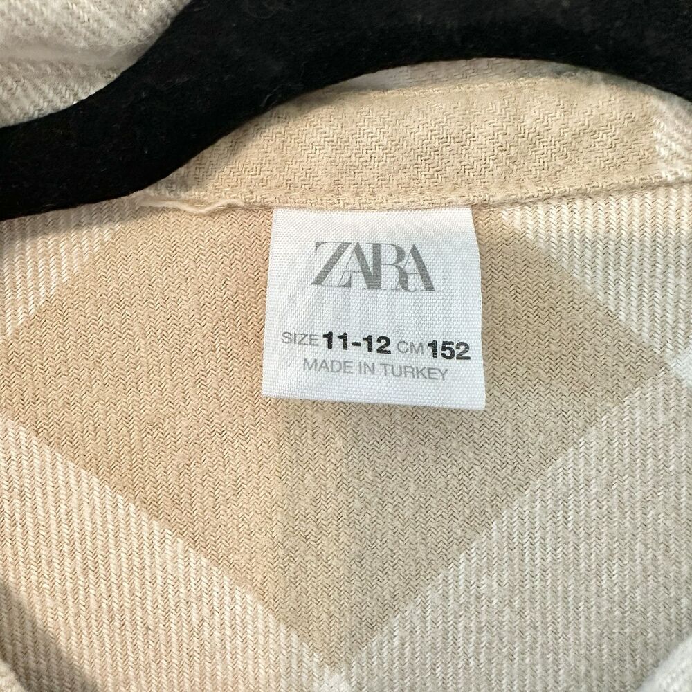 Zara Plaid 100% Cotton SHACKET Jacket Size Youth KIDS 11-12 Beige/Ivory Plaid - Picture 4 of 13